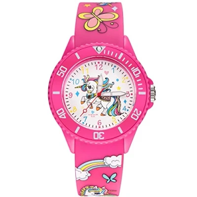 Abbildung von Alienwork Einhorn Lernuhr Kinderuhr Mädchen Uhrzeit Lernen Rosa Silikon Armband Mehrfarbig Kinder Uhr Wasserdicht 5 ATM Zeit