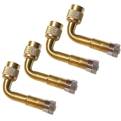 Abbildung von QitinDasen 4Pcs Professionell Reifen Ventilverlängerung Adapter Set, 90 Grad Messing Reifenventil Verlängerung Schrader Ventil Adapter, für Fahrrad, Motorrad, Auto (Golden)
