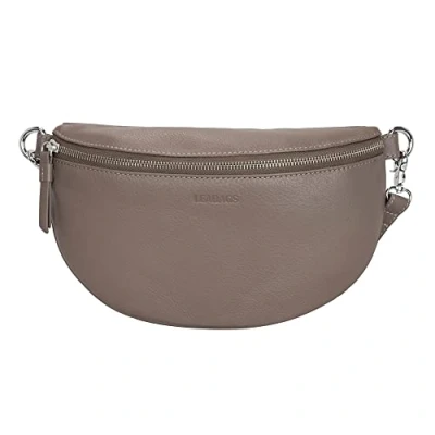 Abbildung von LEABAGS Kleine Bauchtasche Damen Leder Umhängetasche aus echtem Gürteltasche mit Reißverschluss Crossbody bag Crossbag Hip Taupe