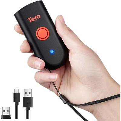 Abbildung von Tera Mini Tragbarer Barcode Scanner CMOS Barcodescanner 3 in 1 Bluetooth &amp; USB Kabel 2,4G Wireless Drahtlos für 1D 2D QR Barcodes auf Papier und Bildshirm, 1100D