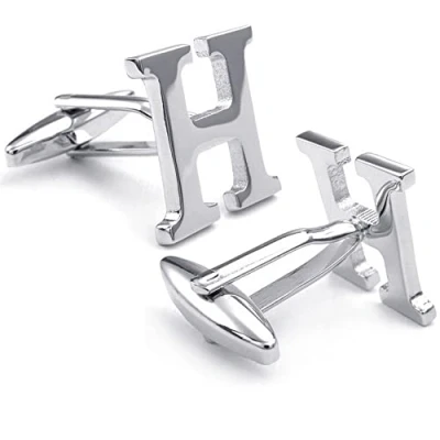 Abbildung von HONEY BEAR 1 Paar Herren Edelstahl Manschettenknöpfe Hochzeit Cufflinks Manschettenknopf Silber Buchstabe (H)
