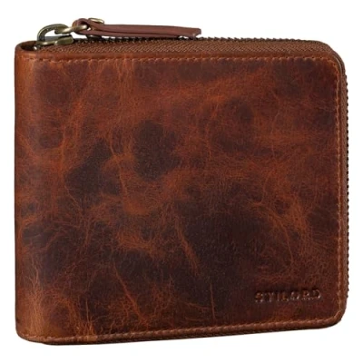 Abbildung von STILORD &#039;Amy&#039; RFID Geldbörse Leder Geldbeutel Geldtasche Portemonnaie NFC Schutz Ledergeldbörse mit Reißverschluss in Geschenkbox Vintage Echtleder, Farbe:Prestige braun