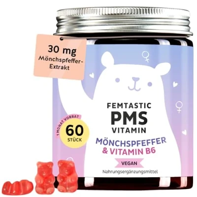 Abbildung von PMS Gummibärchen mit hochdosiertem Mönchspfeffer, Dong Quai, B6 natürliche Unterstützung hormonelle Balance bei Frauen, Zyklusregulierung 60 Stück Vegan Bears with Benefits