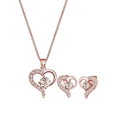 Abbildung von Elli Schmuckset Damen Herz mit Kristalle in 925 Sterling Silber Rosé vergoldet