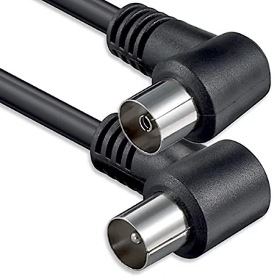 Abbildung von 1aTTack.de Antennenkabel gewinkelt 1,5 Meter 2x geschirmt Koax Stecker 90 &gt; Buchse schwarz St Ku (2xWinkel) 75db 1,5m