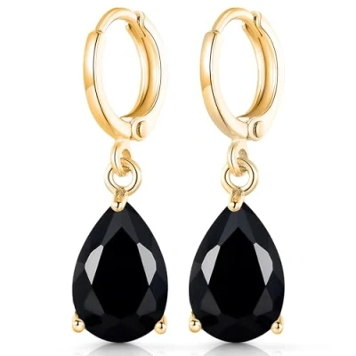 Abbildung von Crystalline Azuria Tropfenform Ohrhänger Ohrringe mit Schwarz Zirkonia Kristalle 18 kt Vergoldet für Damen