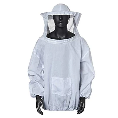 Abbildung von Amacoam® Imkerjacke mit Hut Professional Imkerbekleidung Professionelle Imker Bienenschutz Bienenanzug Reißverschluss für Bienenzüchter Bee Keepers (Weiß)