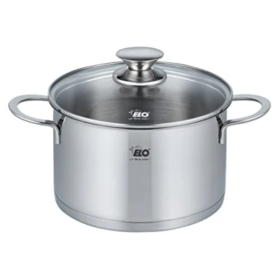 Abbildung von ELO 72551 Fleischtopf 20 cm mit Glasdeckel Serie Galant, Induktion, Edelstahl hochglänzend, Literskala und Öl Dosier System
