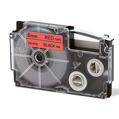 Abbildung von Casio EZ Label Printer XR 6RD1 Schriftband selbsthaftend 6 mm x 8,0 m schwarz auf rot