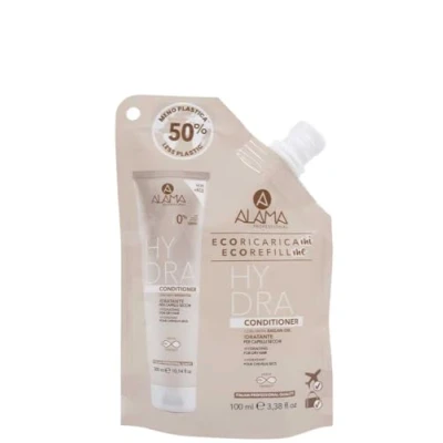 Abbildung von Alama Professional Eco Refill Hydra Conditioner für trockenes, stumpfes und sprödes Haar, mit Arganöl, Vitamin E, Fettsäuren, Antioxidans, 95% natürliche Inhaltsstoffe, vegan, 100 ml