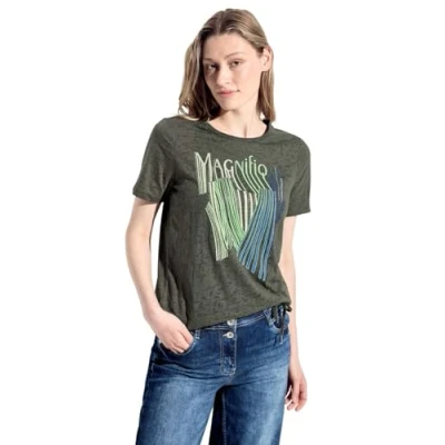 Abbildung von Cecil Burnout Tshirt print, Damen, Größe: XL, Grün