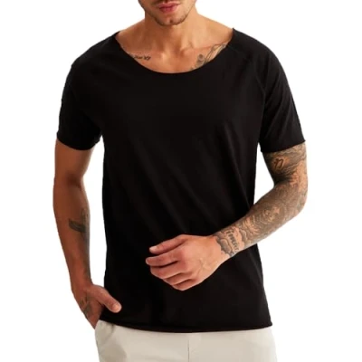 Abbildung von Leif Nelson T Shirt Herren Sommer tiefer Rundhals Ausschnitt (Schwarz, Größe XXL), Regular Fit 100% Baumwolle, Casual Basic Männer Kurzarm