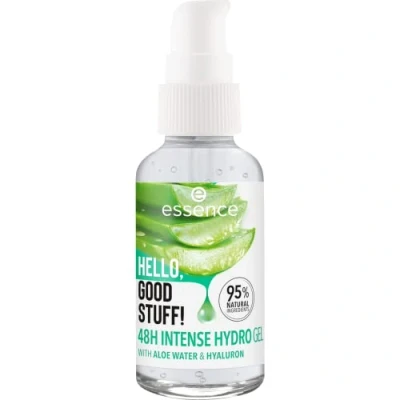 Abbildung von essence HELLO, GOOD STUFF! 48h INTENSE HYDRO GEL, Gesichtsserum, Transparent, feuchtigkeitsspendend, glättend, pflegend, natürlich, gelig, vegan, ölfrei, ohne Alkohol, Parabene, 1er Pack (30ml)