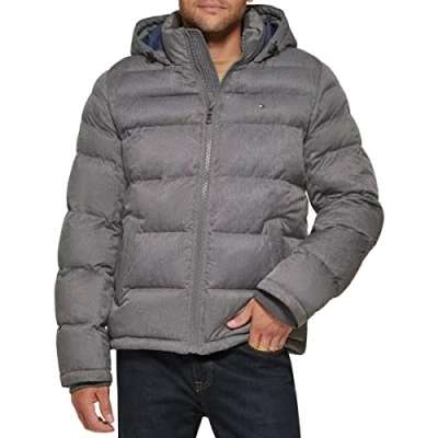 Abbildung von Tommy Hilfiger Herren Hooded Jacket Puffer Jacke mit Kapuze, Meliert, Grau, 5XL Größen