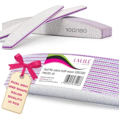 Abbildung von LALILL Nagelfeile 100/180 Grit 10 Stk Nagelfeilen für Gelnägel Nail File Nagelmodellage Hybrid, Acryl und Naturnägel Zebra Feile Maniküre, Buffer, Professionell Haustiere