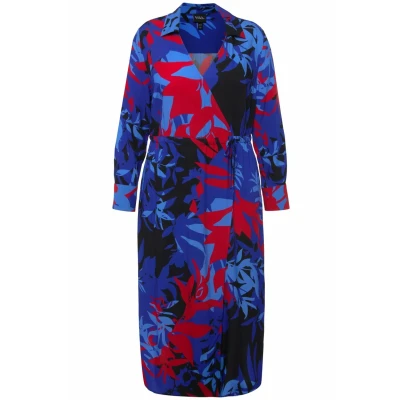 Abbildung von Ulla Popken MIDI À Manches Longues ET IMPRIMÉ Floral Freizeitkleid, Damen, Größe: 46/48, Titan bleu