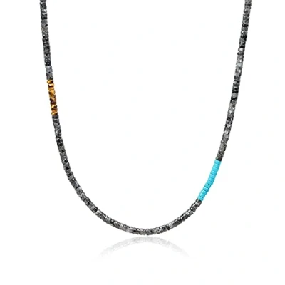 Abbildung von COAI Geschenkideen Herren Heishi Surfer Halskette Stammes Kette aus Tigerauge Synthetischem Türkis Labradorit 55cm