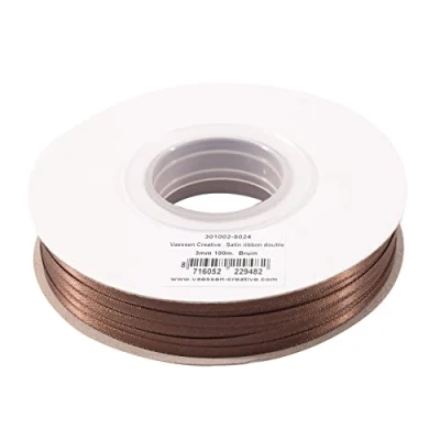 Abbildung von Vaessen Creative Satinband, Braun, 3 mm x 100 m Doppelsatinband, Schleifenband, Dekoband, Geschenkband, Stoffband für Hochzeit, Taufe und Geburtstagsgeschenke