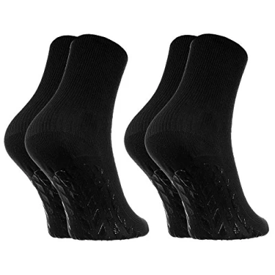 Abbildung von Rainbow Socks Damen Herren Antirutsch Diabetiker Socken Ohne Gummibund ABS 2 Paar Schwarz Größen 42 43