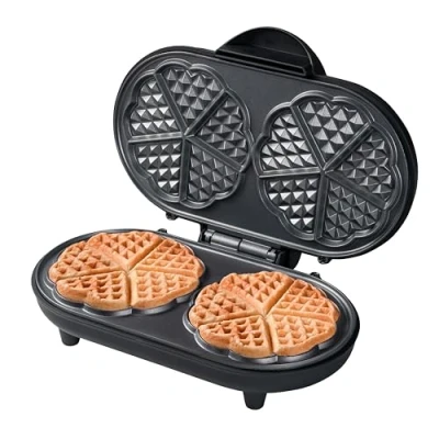 Abbildung von Bestron Doppel Waffeleisen für klassische Herzwaffeln, Herzwaffeleisen mit Backampel &amp; Antihaftbeschichtung, ideal Kindergeburtstage, Ostern Weihnachten, Farbe: Mattschwarz, ADWM1000BL
