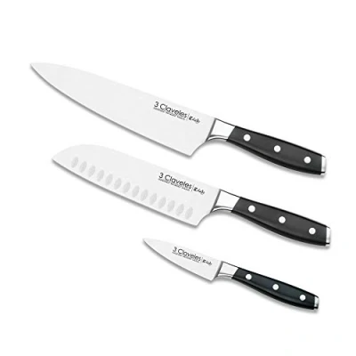 Abbildung von 3 Claveles 28007 Küchenmesserset: Gemüse 9cm + Santoku 18cm Koch 20cm, Toledo Line, Edelstahl, Silber