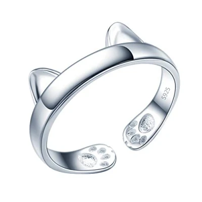Abbildung von Yumilok Damenring Katze Ohr Pfotenabdruck Ring Ehering Verlobungsring Freundschaftsring Lifestyle 925 Sterling Silber verstellbar