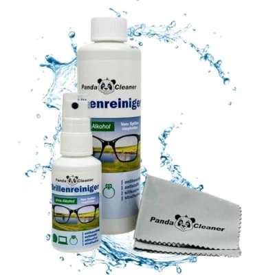 Abbildung von PANDACLEANER Brillenreiniger 50ml Spray + 250ml Nachfüllflasche ohne Alkohol Streifenfreie Reinigung und Anti Beschlag Formel Made in Germany