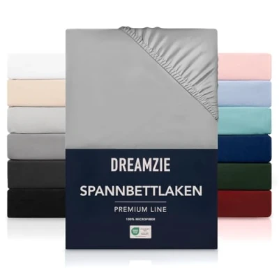 Abbildung von Dreamzie Spannbetttlaken 180x200 cm Hoher Steg bis 33 100% Mikrofaser Grau Schadstoffgeprüft (Oeko TEX), Bettlaken mit Gummizug