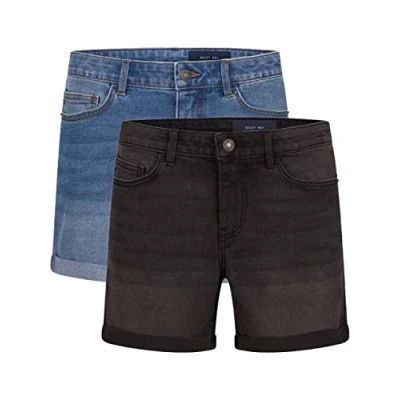 Abbildung von Noisy may Jeans Shorts Damen High Waist BeLucky 2er Pack Kurze Hose Bermuda Hotpants Sommer Basic Denim Stretch Blau Schwarz XXL, Größe:XXL, Farbe:Medium Blue &amp; Dark Grey (27028348)