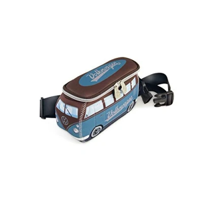 Abbildung von BRISA VW Collection Volkswagen Neopren Hüft Tasche Bauch Beutel Geld Gürtel Crossbody Bag für Outdoor und Reisen T1 Bulli Bus Design (Petrol/Braun)