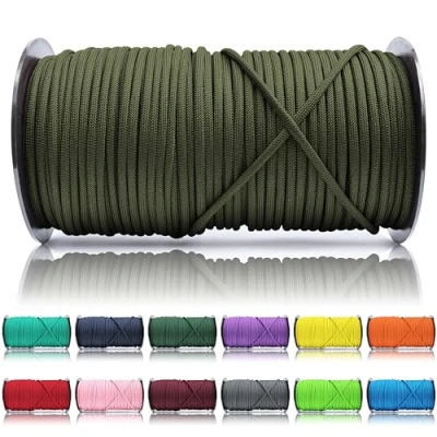 Abbildung von Ganzoo Paracord 550 Seil Army Green 4mm Schnur Typ 3, Nylon &amp; Polyester, ideal für Basteln von Hundeleine Halsband Armband/Camping Survival und Outdoor 100 Meter Allzweckseil 7 Innenstränge