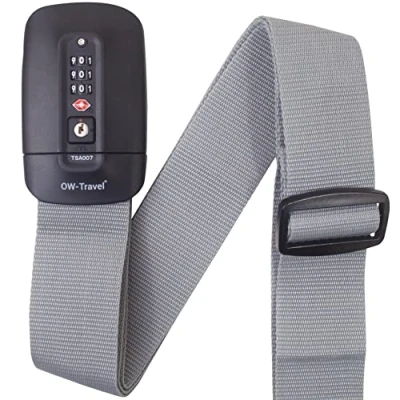 Abbildung von OW Travel Kofferband Gurt Mit TSA Schloss. Koffergurt adressschild (1 Stück Grau) Zahlenschloss. Luggage Strap Koffer Gurtband. Band. Bunt Auffällig