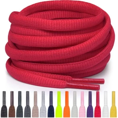 Abbildung von Miscly Schnürsenkel Oval, Reißfest für Sportschuhe, Sneaker und Laufschuhe 100% Polyester Ø 6mm (137 cm, Rot)