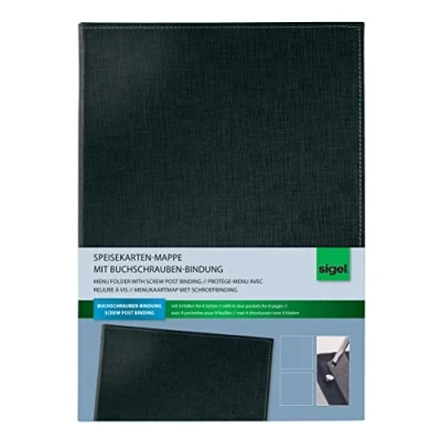Abbildung von SIGEL SM130 Speisekarten Mappe / Präsentationsmappe mit Buchschrauben Bindung für A4, schwarz edler Leinenstruktur, strapazierfähig und leicht abwischbar