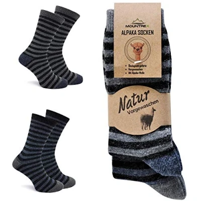 Abbildung von MOUNTREX Alpaka Socken, Wollsocken für Damen, Herren Warme Wintersocken 2 Paar, Jeans (mit Ringel Dünn), 43 46