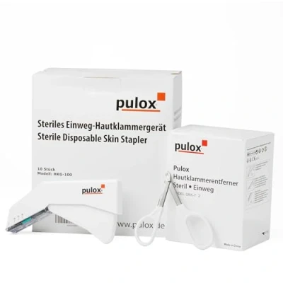 Abbildung von 10x Pulox Einweg Hautklammergerät Steril + Hautklammerentferner im Set 35 Klammern