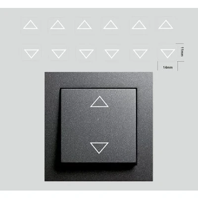 Abbildung von 12 Stück Pfeil Aufkleber Schalter in weiß 6 Auf Ab für Rolle Jalousie (RP19/2) (14 x 11 mm)
