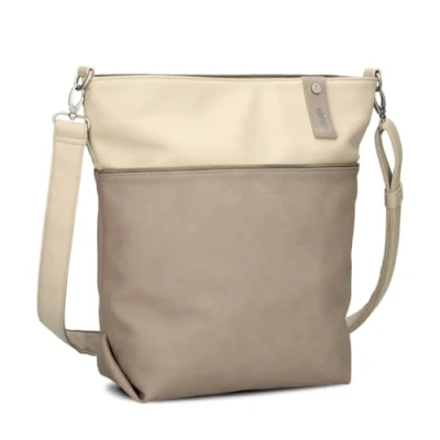 Abbildung von Zwei Damen Umhängetasche Jana J12 Crossbody Bag 9 L Handtasche Bicolor Canvas Stil passender Kosmetikbeutel extra Schultergurt &amp; Schlüsselband, Schultertasche DIN A4 passend (nubuk cappuccino)