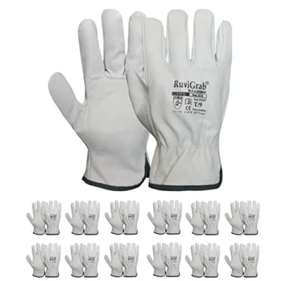 Abbildung von Ruvigrab Packung mit 12 Arbeitshandschuhen aus natürlichem Blumenleder Gartenhandschuhe Lederhandschuhe Arbeitshandschuhe Leder Größe 8