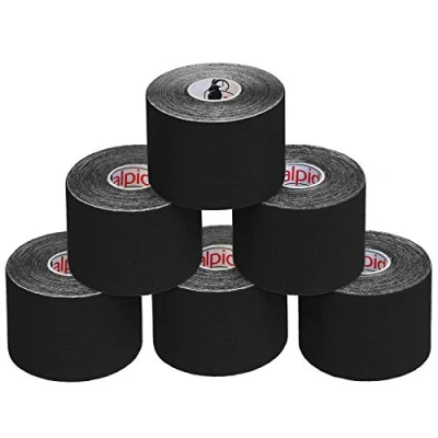 Abbildung von ALPIDEX Kinesiologie Tape 1/3/ 6/12 Rollen Viele Farben 5 m x cm Anwendungsbroschüre Elastisch Wasserfest Hautfreundlich Physio Muskel Set, Farbe:schwarz, Menge:6