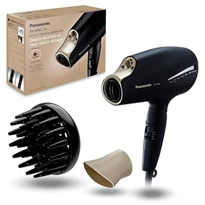 Abbildung von Panasonic EH NA9J Haartrockner Nanoe Technologie (4 Modi für Haare, Gesicht und Kopfhaut, 2 Temperatureinstellungen, Aufsätze) schwarz, Champagner gold