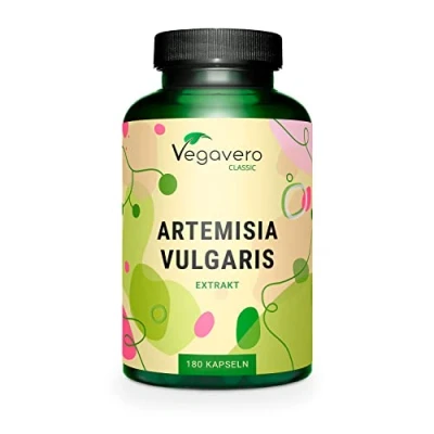 Abbildung von Beifuß Kapseln hochdosiert 600 mg Extrakt (10:1) 6.000 Pulver 180 Flavonoide Bitterstoffe Laborgeprüft Vegan ohne Zusatzstoffe Deutsche Produktion von Vegavero®