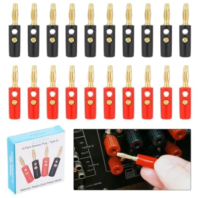Abbildung von KEESIN Bananenstecker,10 Paare Bananensteckern 4mm Banana Plug Gold Überzogener Audio Lautsprecher Draht Kabel Verbindungsstück (Tippe A)
