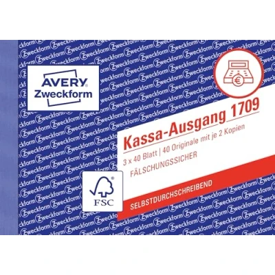 Abbildung von AVERY Zweckform 1709 Kassa Ausgang speziell für Österreich (A6 quer, 3x40 Blatt, selbstdurchschreibend mit farbigen Durchschlägen, fälschungssicherer Dokumentendruck) weiß/gelb/rosa