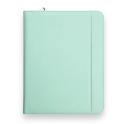 Abbildung von Vebon® Schreibmappe A4 groß Rom I Doppel Reißverschluss + Klemmbrett Konferenzmappe Laptoptasche extra Stauraum Schwarz Kunstleder (Karibikblau)