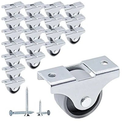 Abbildung von SKIR&#039;CO (20 Stück) Kleine 25mm Möbelrollen Grau Kunststoffrollen Non Swivel Bockrollen One Way Direction Schrauben enthalten (20)