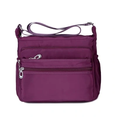 Abbildung von NOTAG Damen Umhängetasche, Wasserdicht Nylon Schultertasche Multi Tasche Messenger Bag 2 Size (Lila, L)