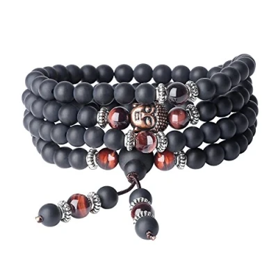 Abbildung von COAI Geschenkideen 108 Buddha Mala Armband aus Geschliffenem Onyx und Rotem Tigerauge