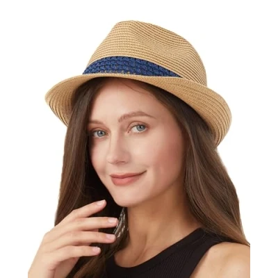 Abbildung von Zylioo Fedora Strohhut Größe S,Stroh Sonnenhut Kleiner Kopf,UV Sonnenschutz Sommerhut Strandhut Kleine Größen
