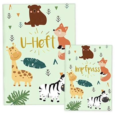 Abbildung von Cozy Racoon U Heft und Impfpasshülle 3 teiliges Set Hochwertige Hülle für Untersuchungsheft Impfpass Deines Kindes Design Zebra &amp; Giraffe (ohne Personalisierung)